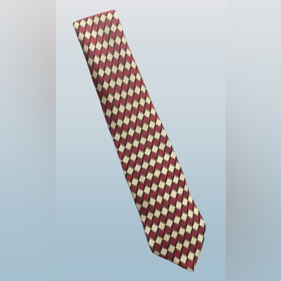 Bolgheri 100% Silk Tie, Burgundy/Tan/Gold/Black Geometric Print, Made In Italy - Picture 1 of 8